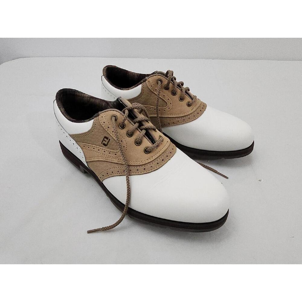 FootJoy SoftJoys Terrains Women’s Golf Shoes 6.5 M White Brown Leather 98308